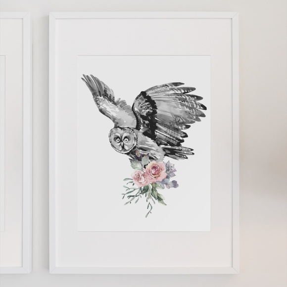 Owl Illustration Watercolor Wall Art Print Poster Unframed - Picture 3 of 9